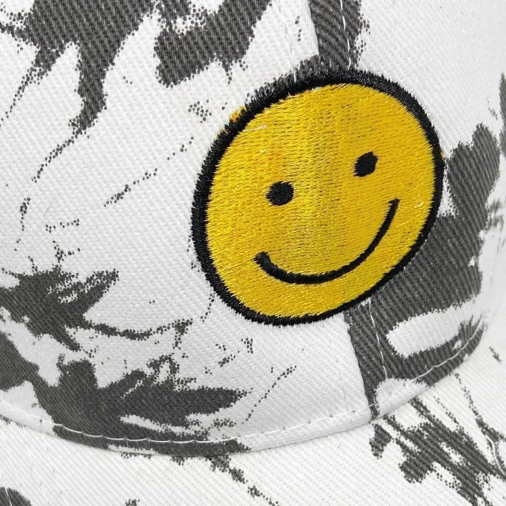 Smiley Face White Gray Tie Dye Ball Cap Hat